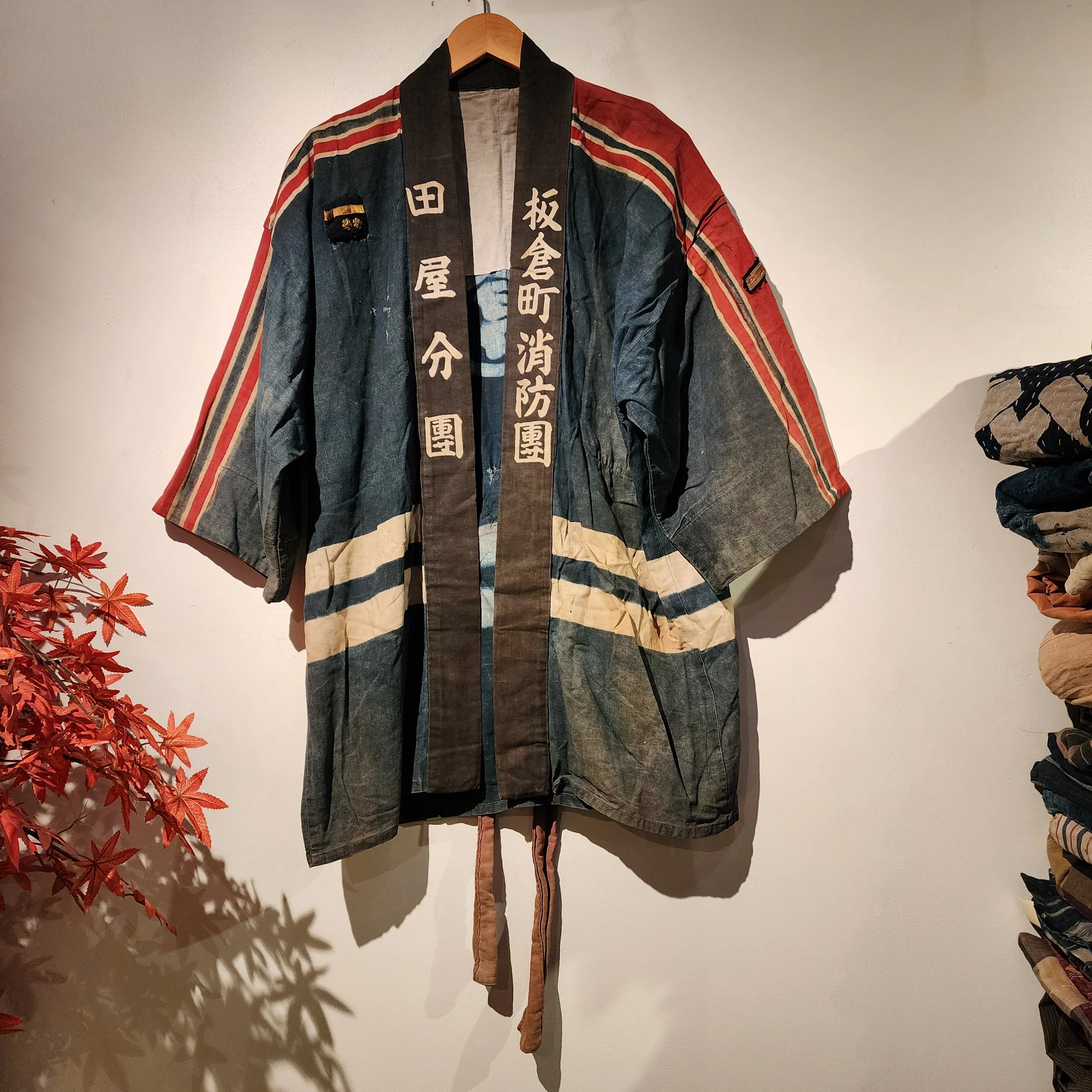 1930-50s Vintage Indigo Boro Japanese Firefighter's Hanten
