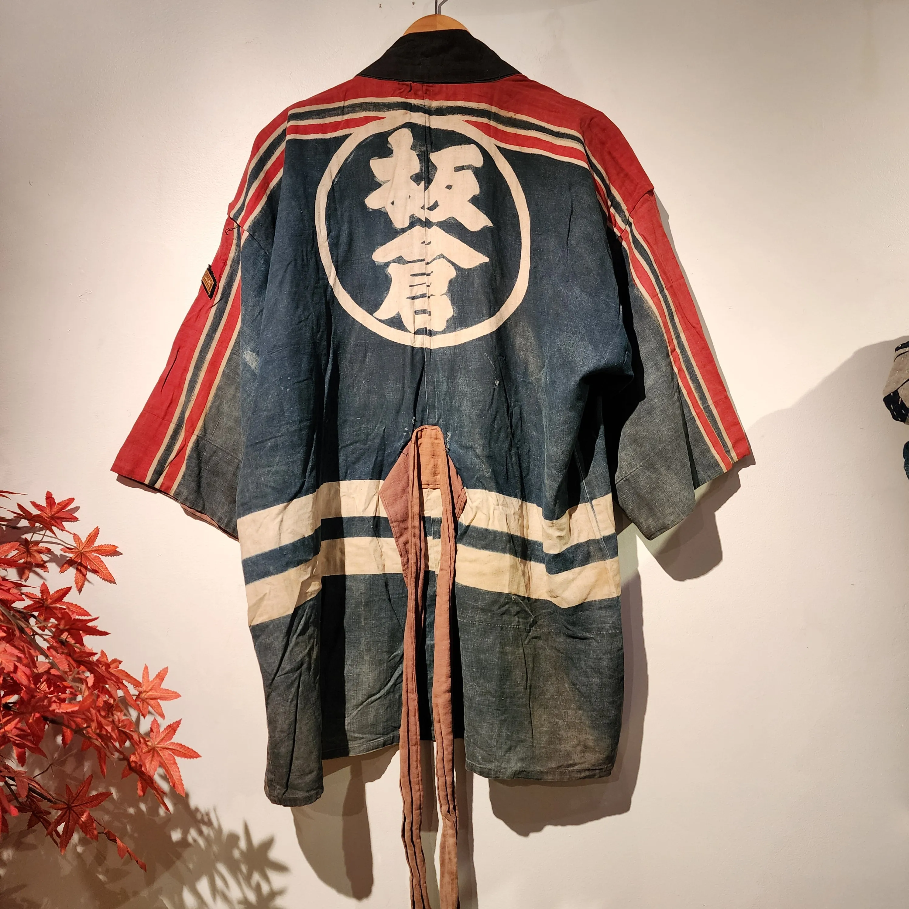 1930-50s Vintage Indigo Boro Japanese Firefighter's Hanten