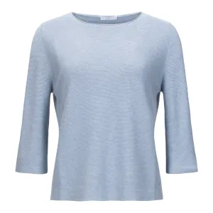 3/4 Sleeve Fitted Cotton Sweater - Denim Blue