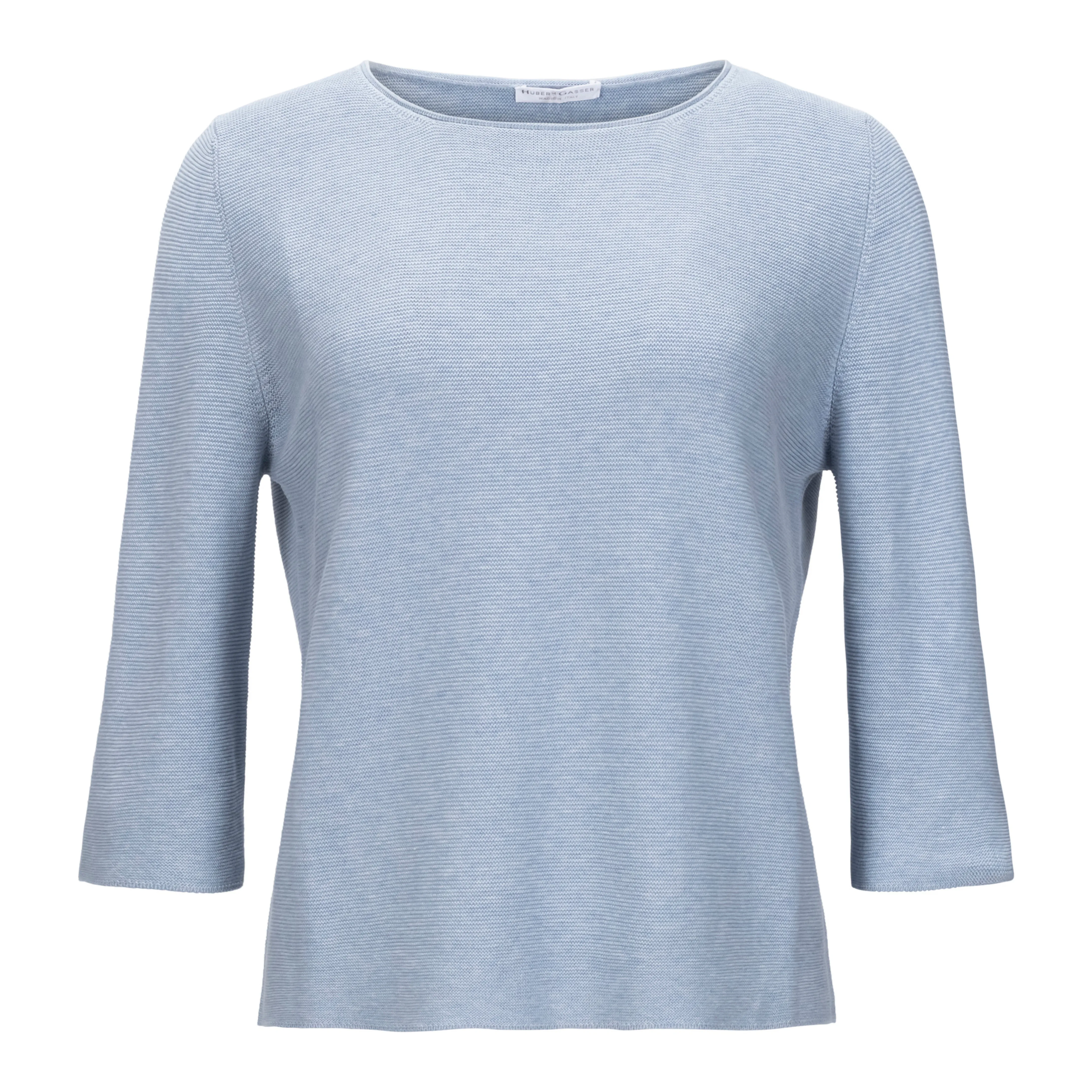 3/4 Sleeve Fitted Cotton Sweater - Denim Blue