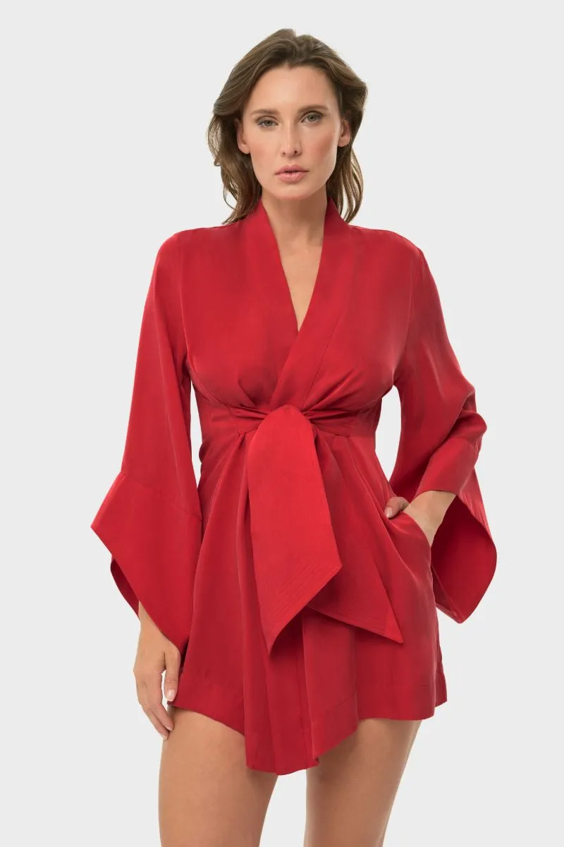 AMARA MINI KIMONO ROBE IN ROUGE