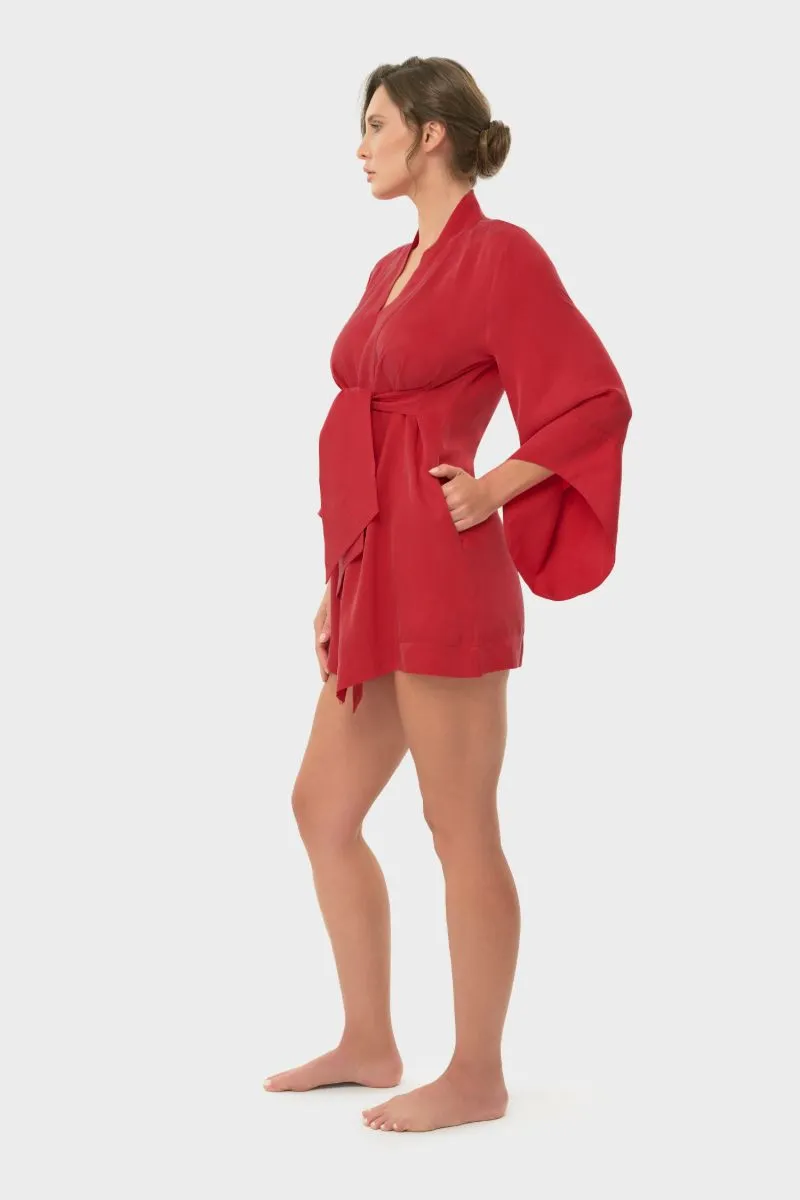 AMARA MINI KIMONO ROBE IN ROUGE