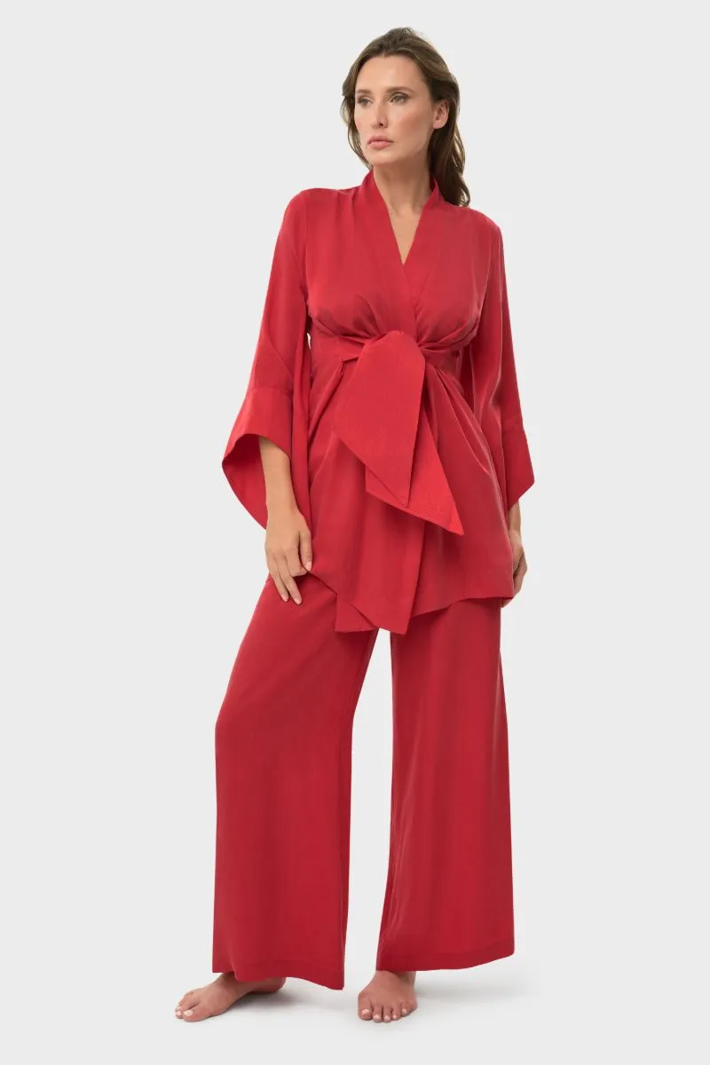 AMARA MINI KIMONO ROBE IN ROUGE