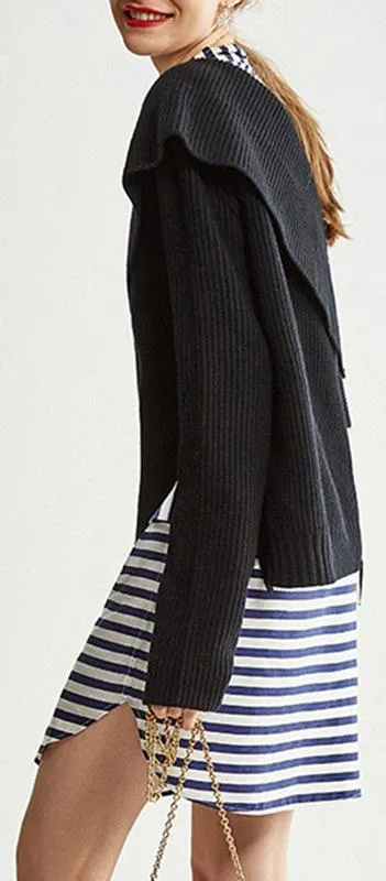 Asymmetrical Knit Sweater and Stripe Shirt-Dress