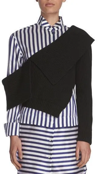 Asymmetrical Knit Sweater and Stripe Shirt-Dress