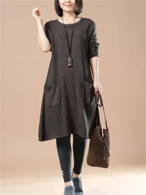 Autumn And Winter Casual Solid Color Pocket Women'S Sweater Dress