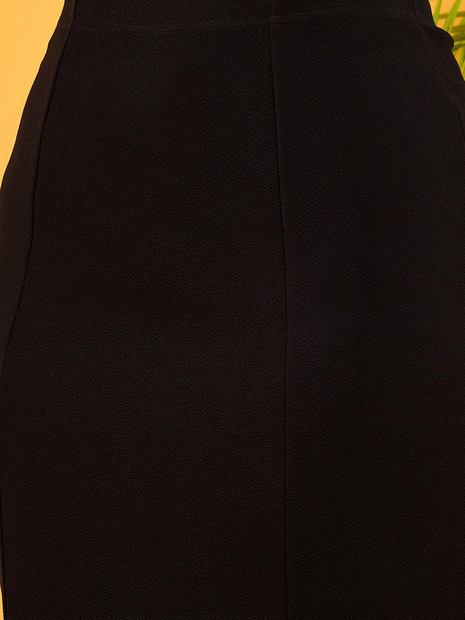 Berrylush Women Solid Black High-Rise Waist Slip-On Flutter Hem Knitted A-Line Maxi Skirt