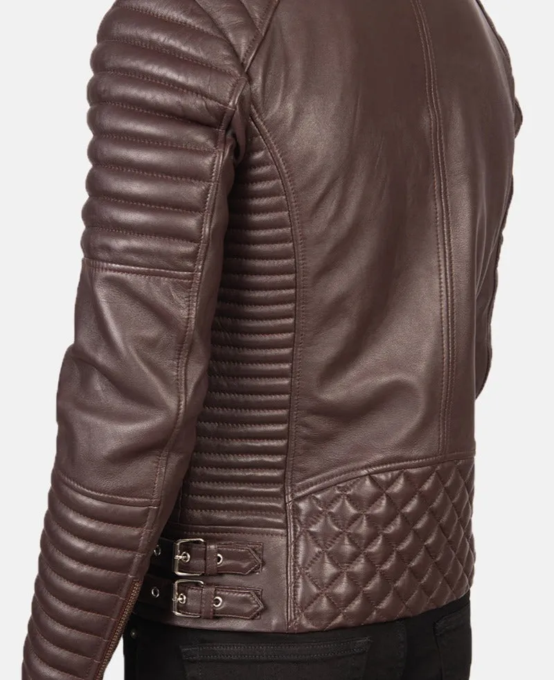 BIKER-1412 MUSH Maroon Leather Biker Jacket