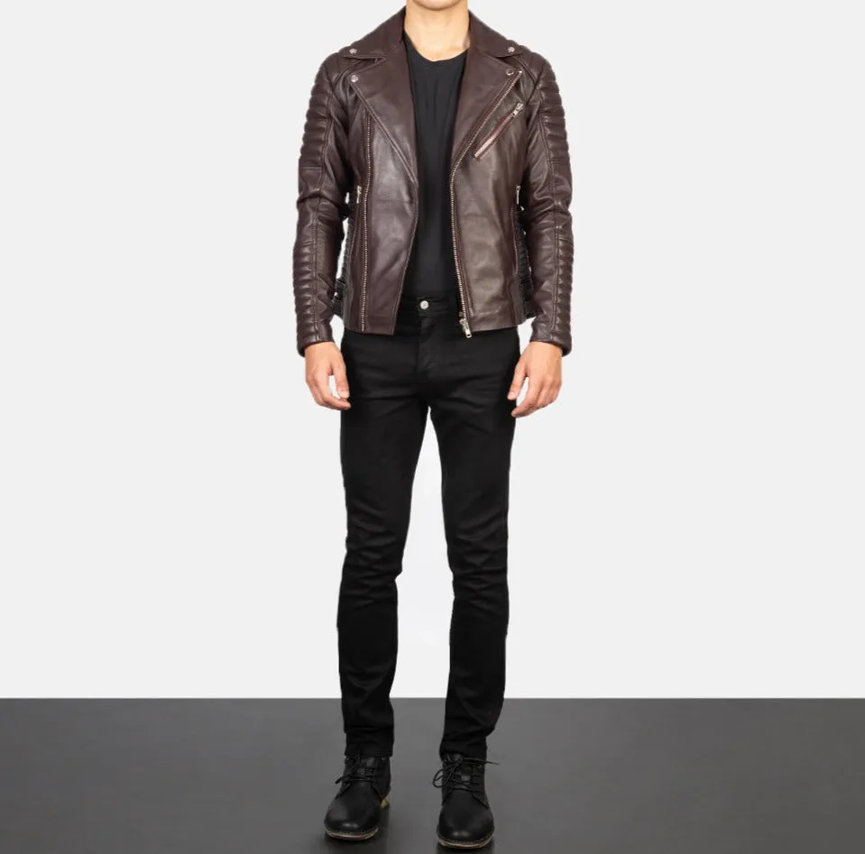 BIKER-1412 MUSH Maroon Leather Biker Jacket