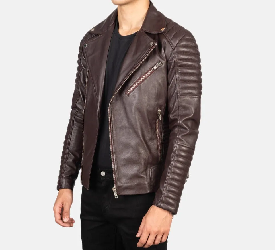 BIKER-1412 MUSH Maroon Leather Biker Jacket