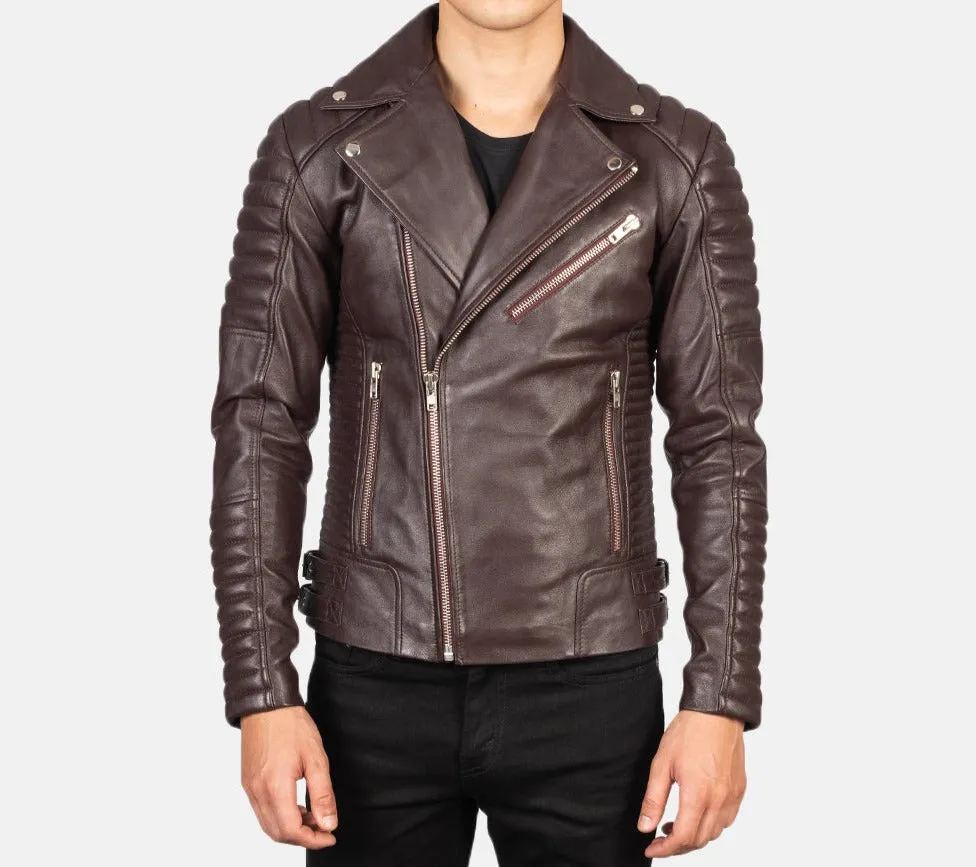BIKER-1412 MUSH Maroon Leather Biker Jacket