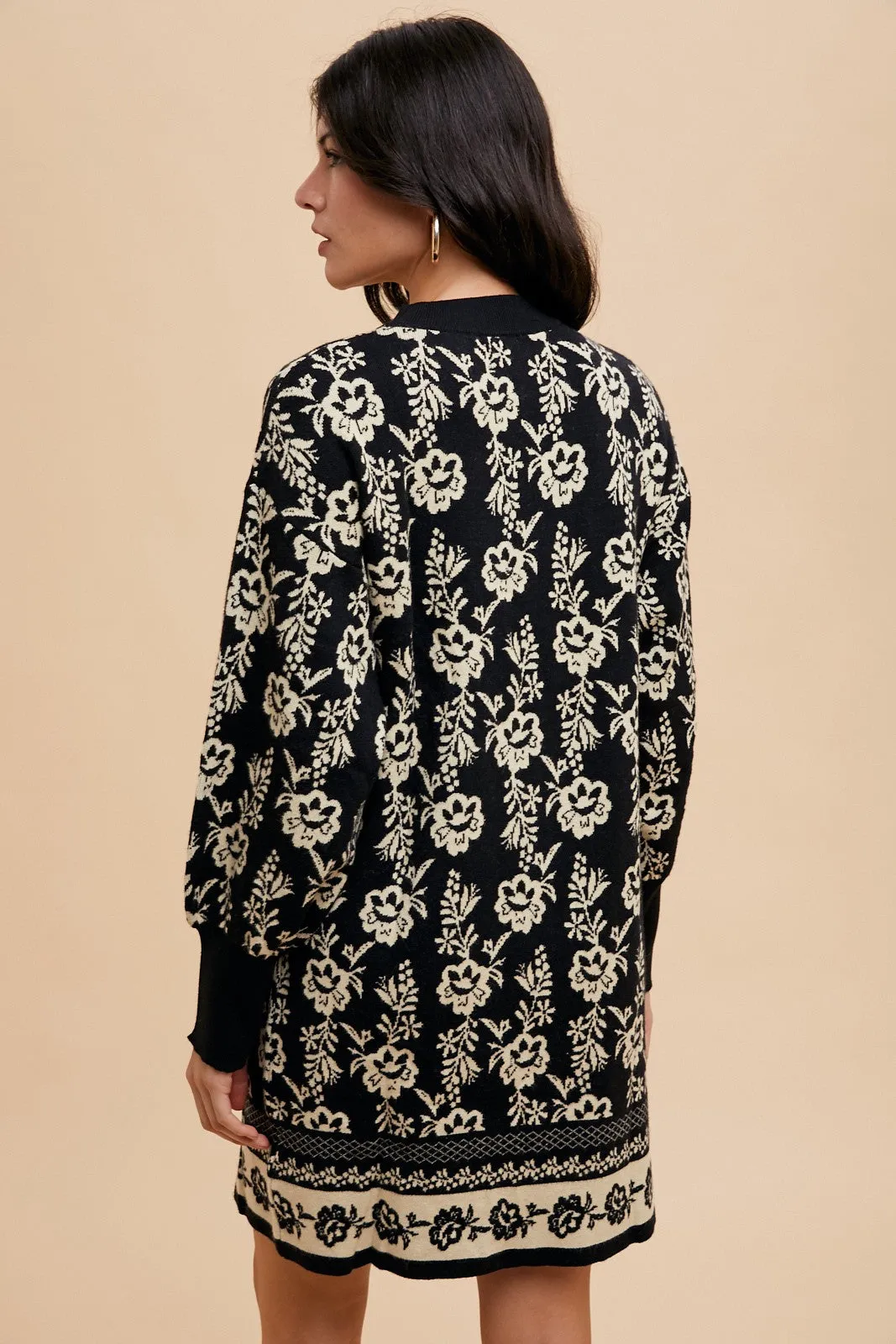 Blue Zone Planet |  Annie Wear Floral Jacquard Round Neck Sweater Dress