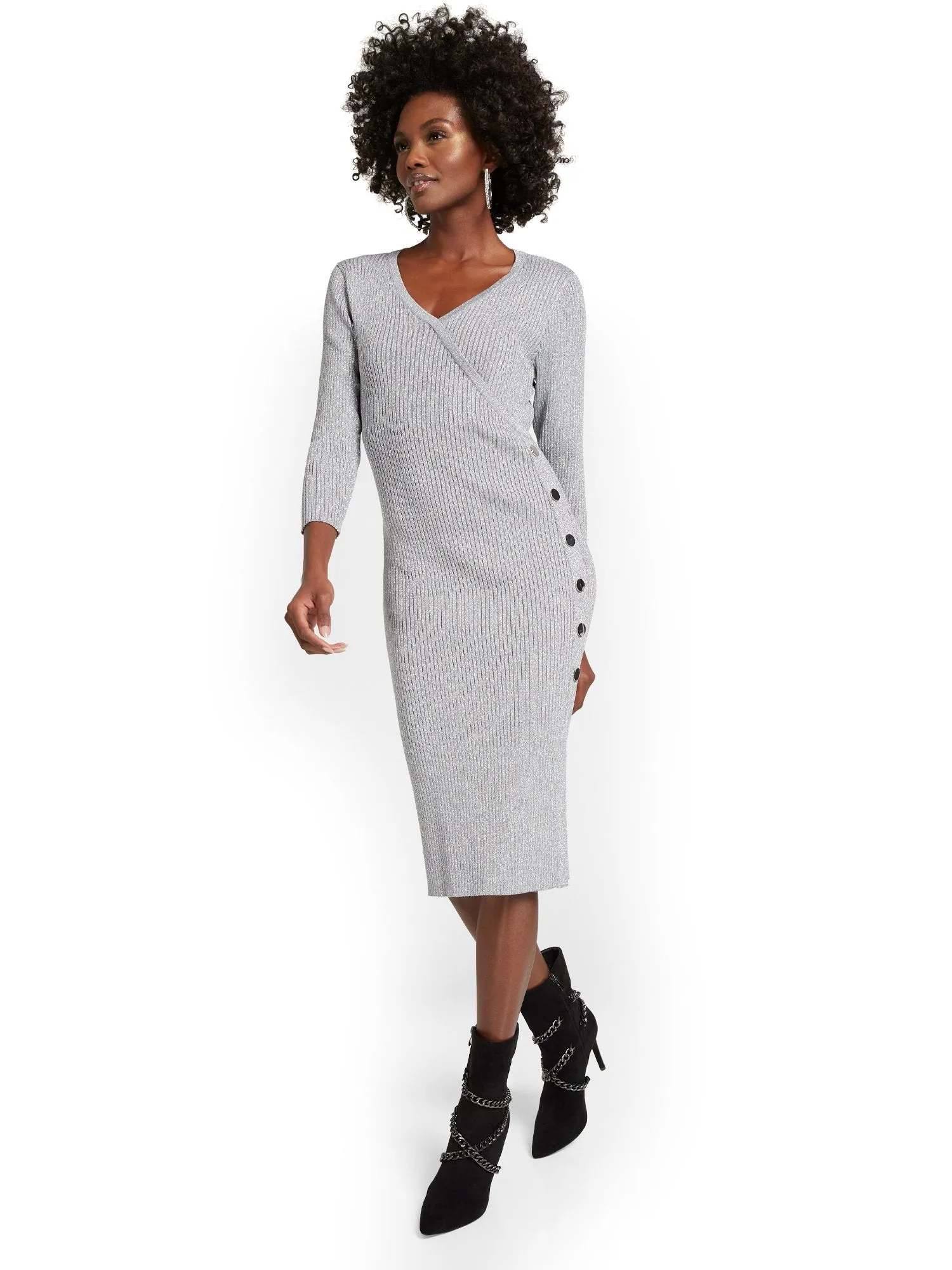 Button-Detail Lurex Sweater Dress