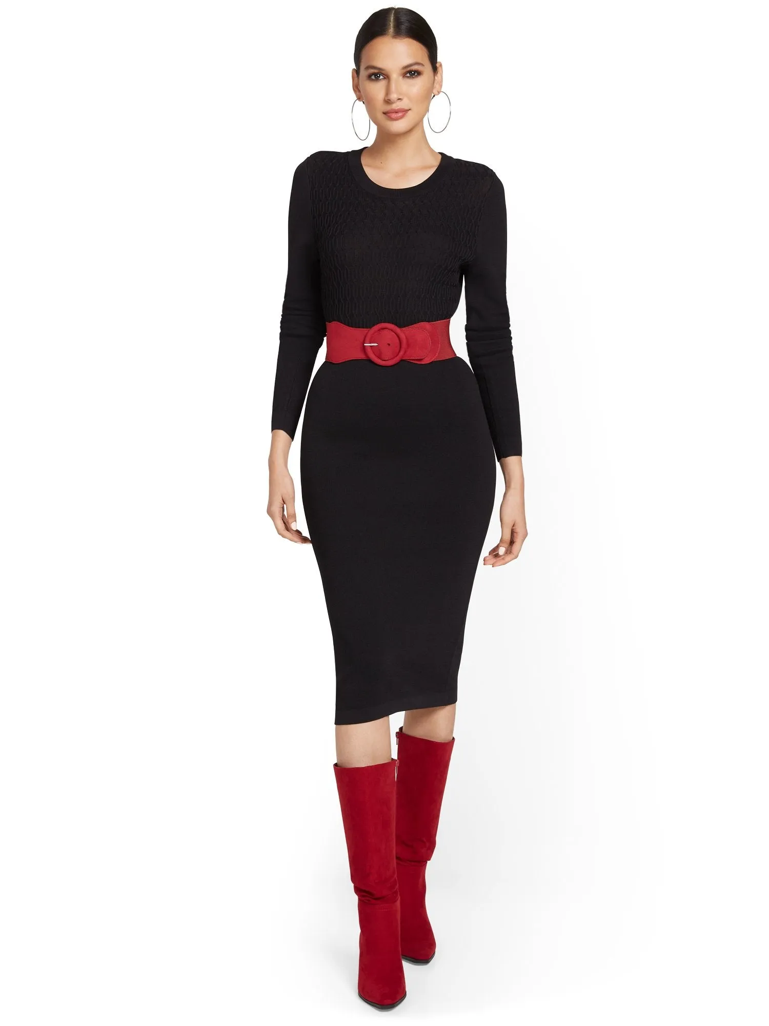 Cable-Front Sweater Dress