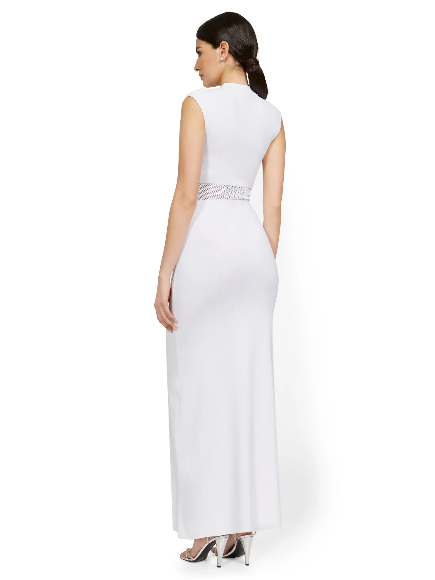 Cap-Sleeve Slit-Leg Maxi Sweater Dress