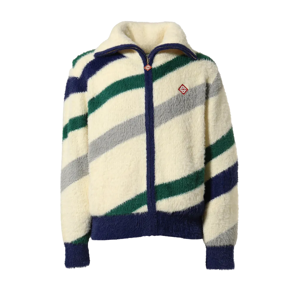Casablanca Furry Striped Zip Up Sweatshirt