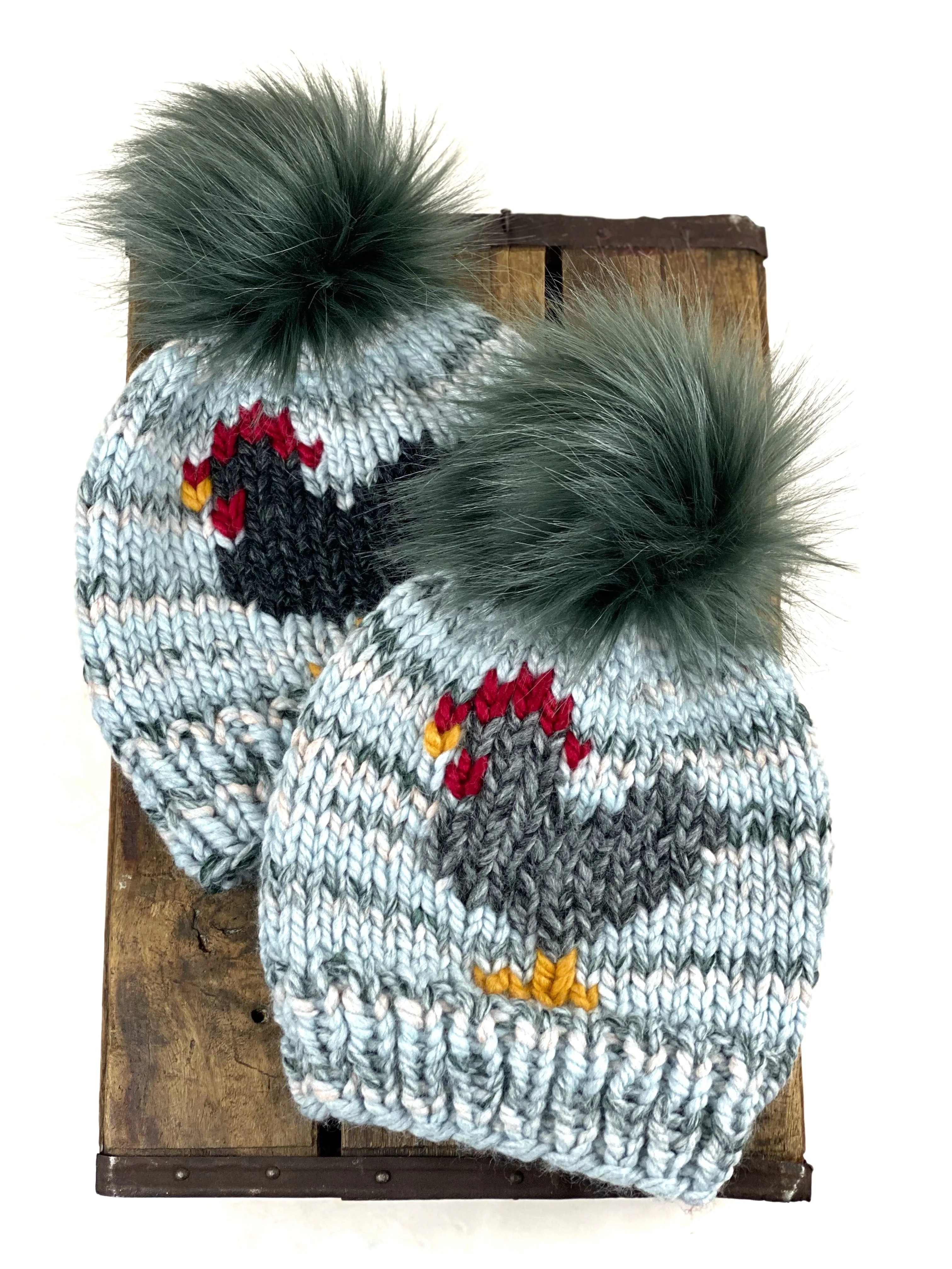 Chicken Hat in Arctic Ice Beanie Wool Blend Womens Adult Hat Faux Fur Pom RTS