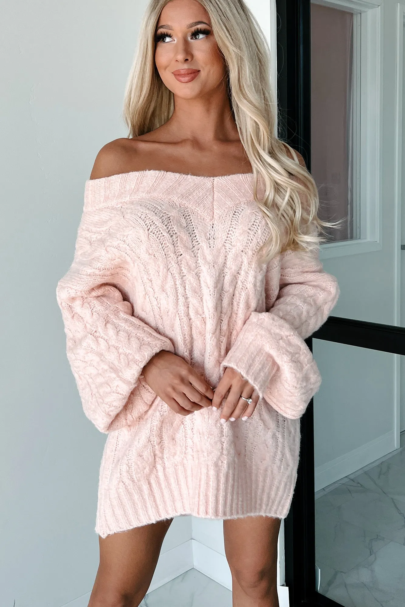 Collecting My Thoughts Oversized Sweater Dress (Blush Pink)