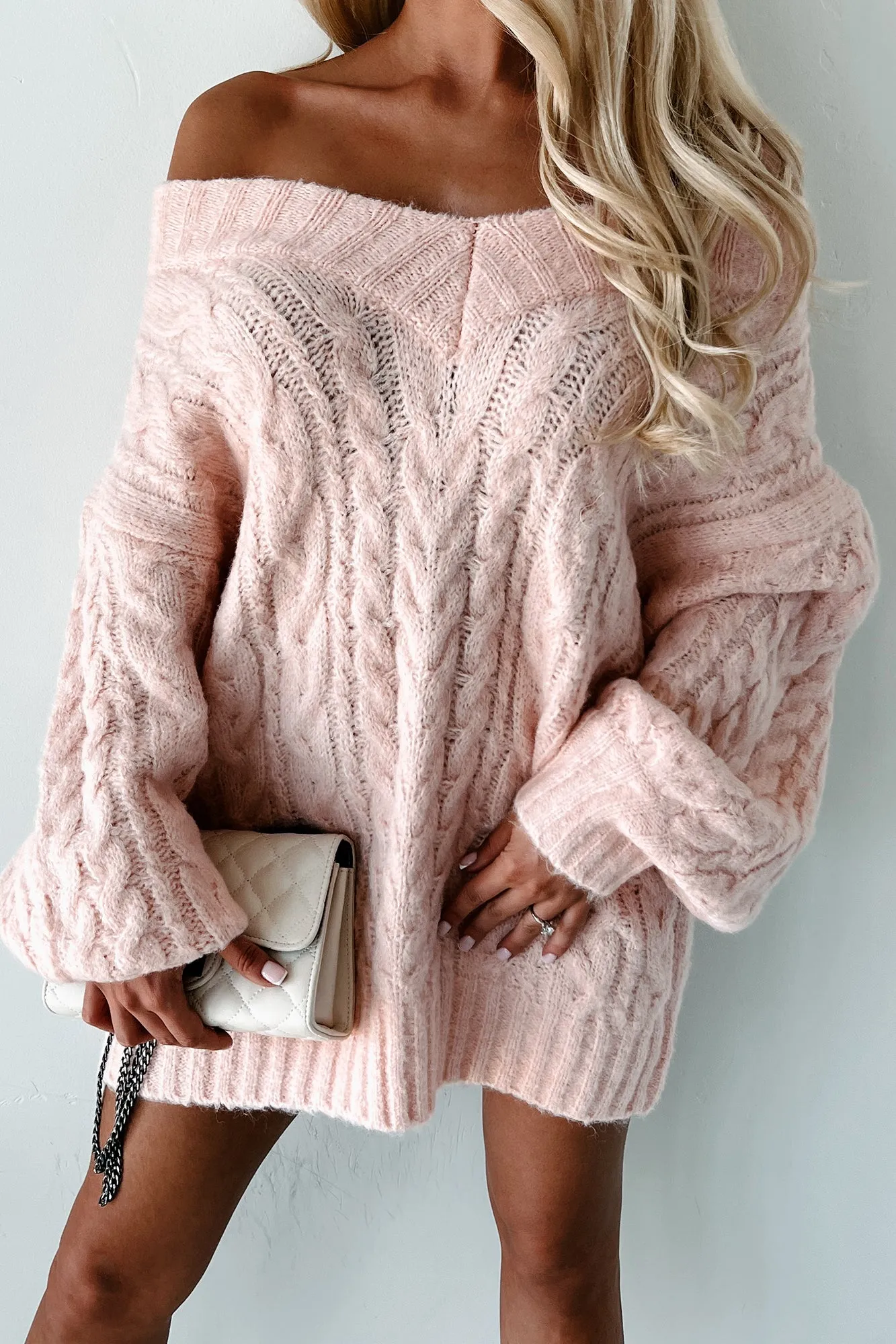 Collecting My Thoughts Oversized Sweater Dress (Blush Pink)
