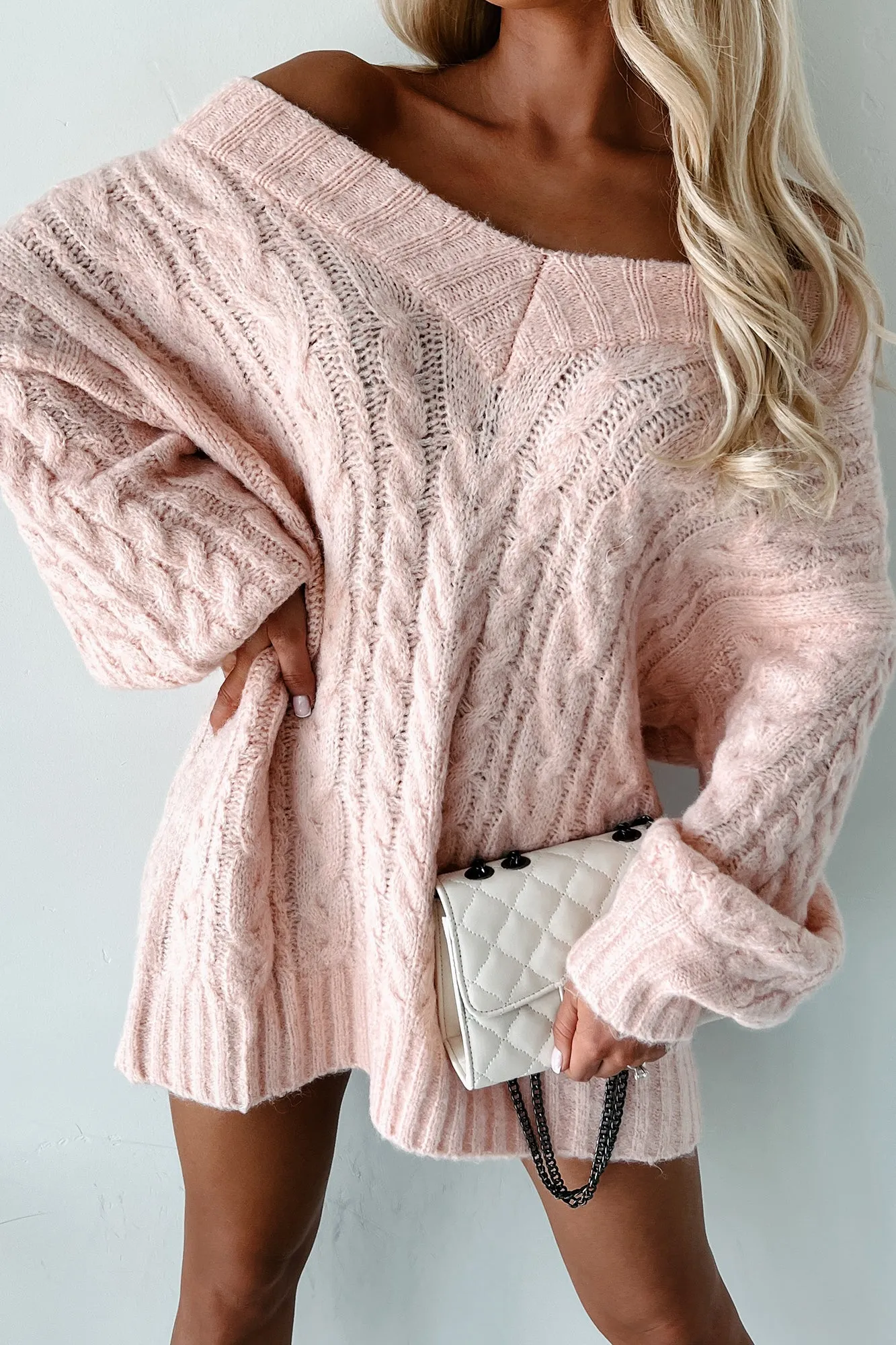 Collecting My Thoughts Oversized Sweater Dress (Blush Pink)