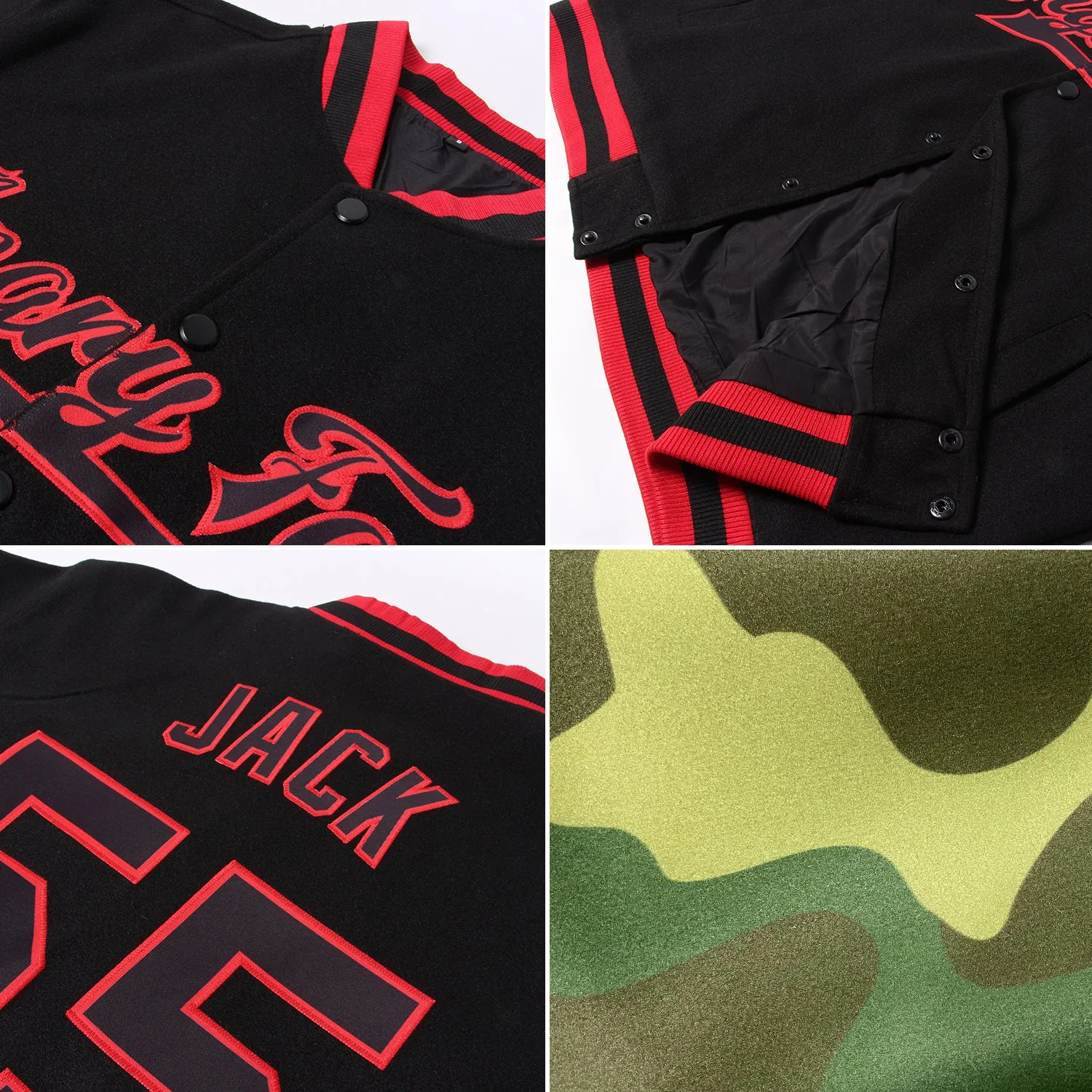 Custom Camo Neon Green-Black Bomber Full-Snap Varsity Letterman Salute To Service Jacket