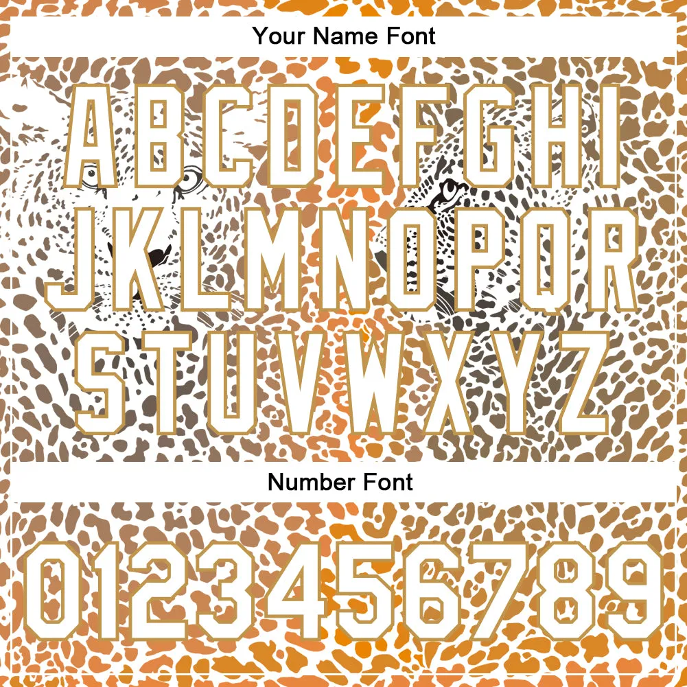 Custom Old Gold White-Black Leopard 3D Pattern Design Bomber Full-Snap Varsity Letterman Jacket