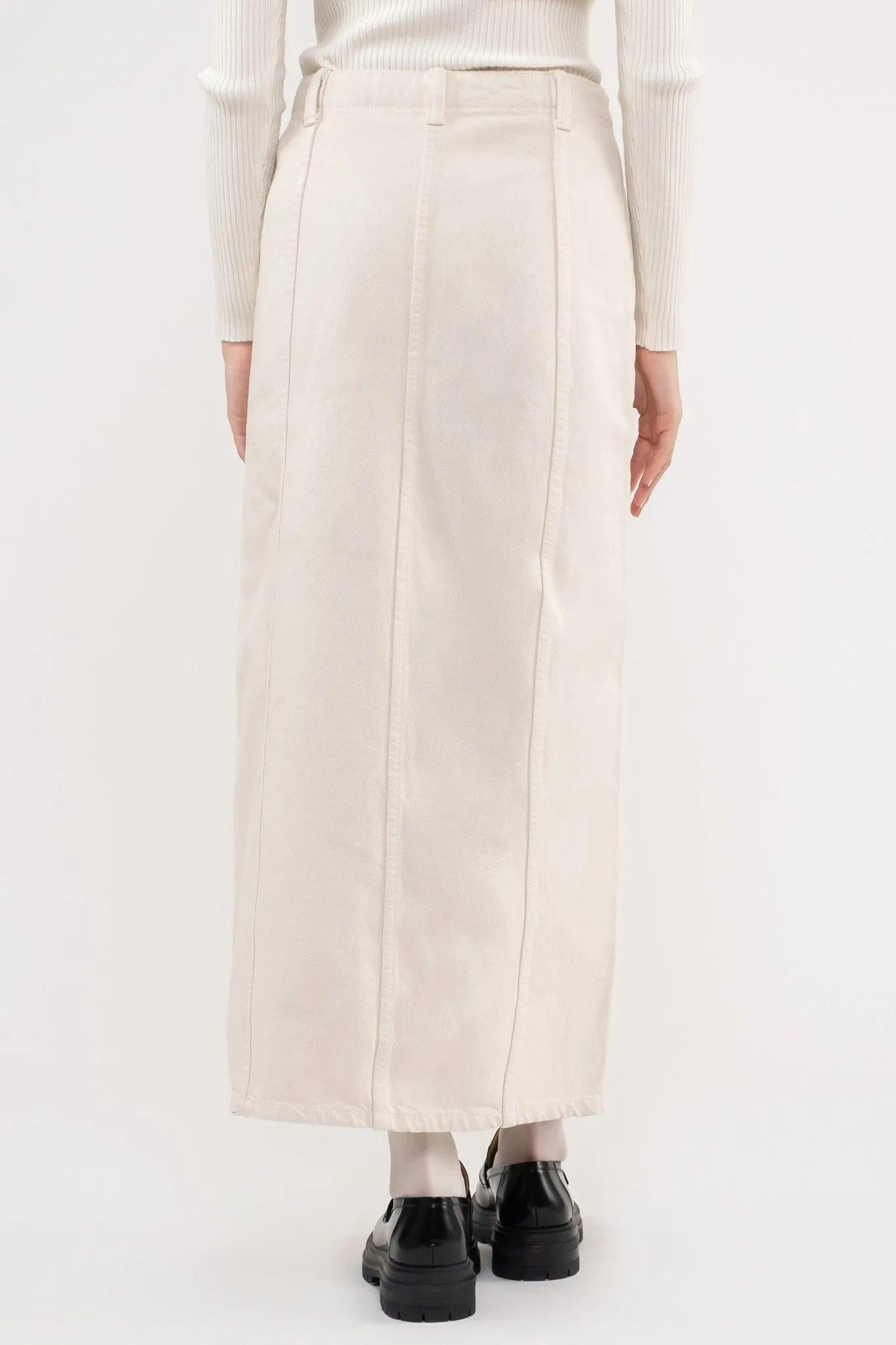 Denim Cream Maxi Skirt with Slit