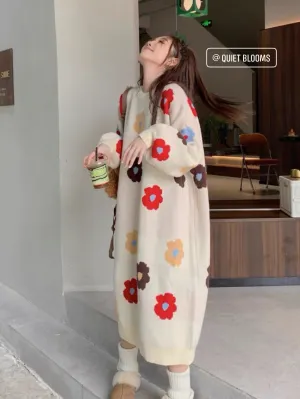 Flowers Knit Sweater Dress