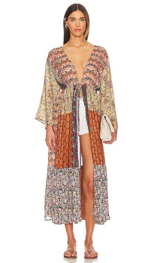 Free People Bombay Mixed Print Kimono in Beige