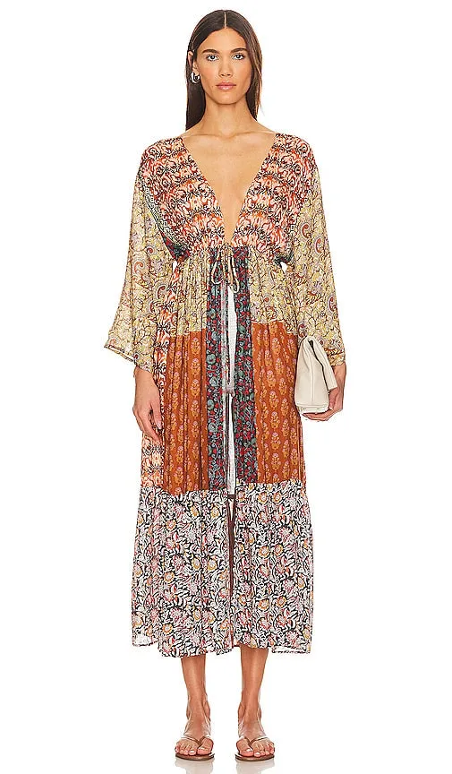 Free People Bombay Mixed Print Kimono in Beige