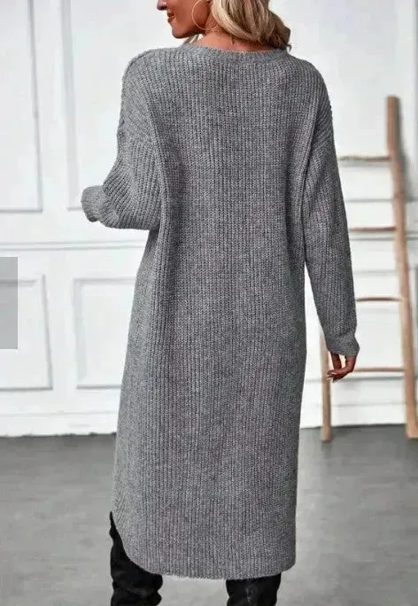 Front Split Winter Cashmere Sweater Dress Midi