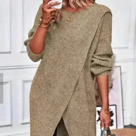 Front Split Winter Cashmere Sweater Dress Midi