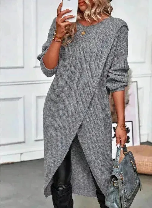 Front Split Winter Cashmere Sweater Dress Midi