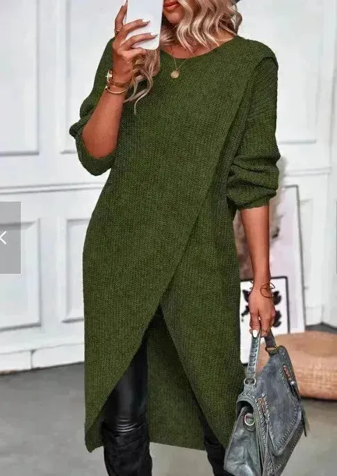 Front Split Winter Cashmere Sweater Dress Midi