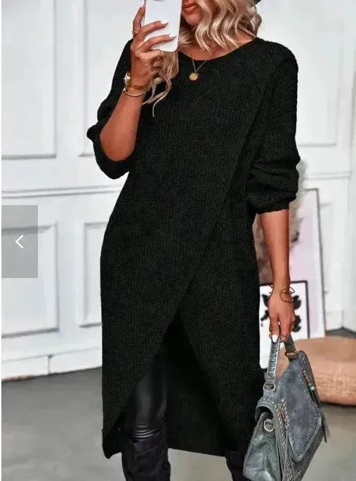 Front Split Winter Cashmere Sweater Dress Midi