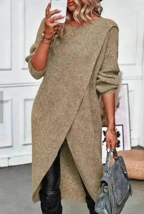 Front Split Winter Cashmere Sweater Dress Midi
