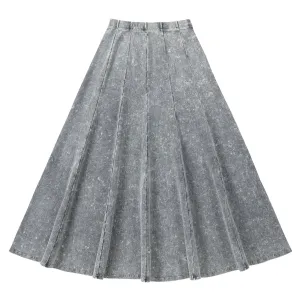 Grey Stretch Denim Paneled Maxi Skirt