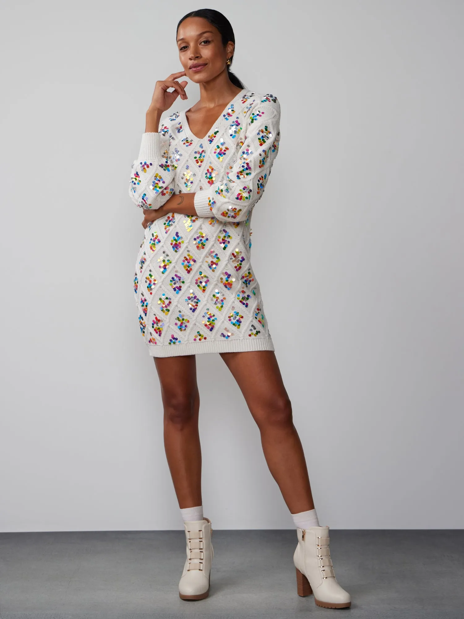 Long Sleeve Sequin Sweater Dress