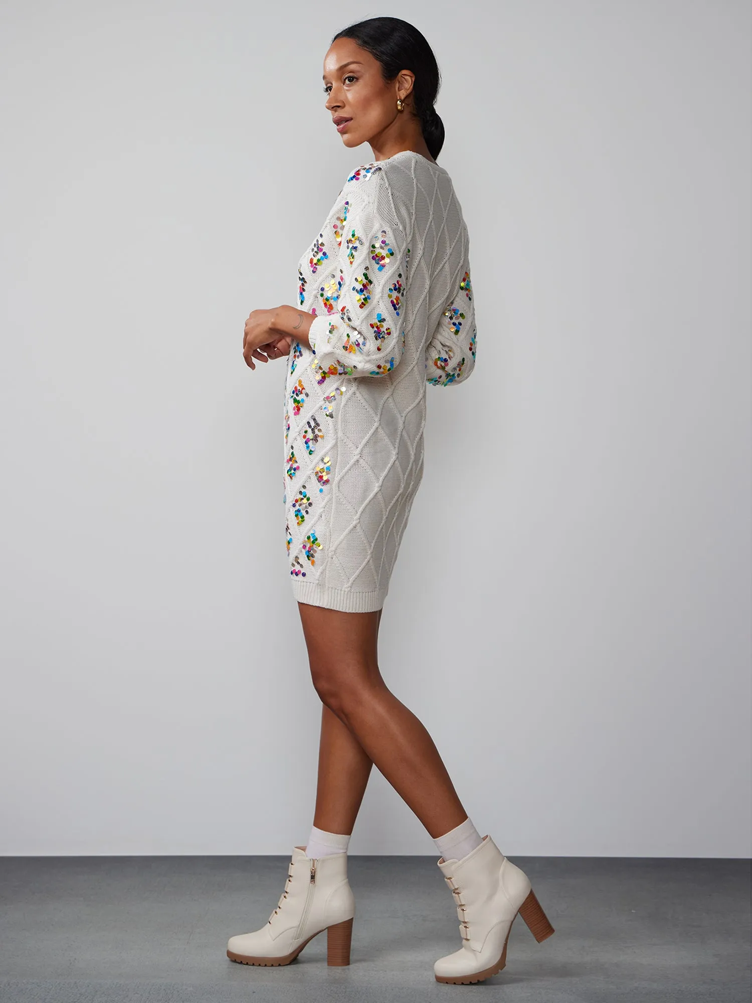 Long Sleeve Sequin Sweater Dress