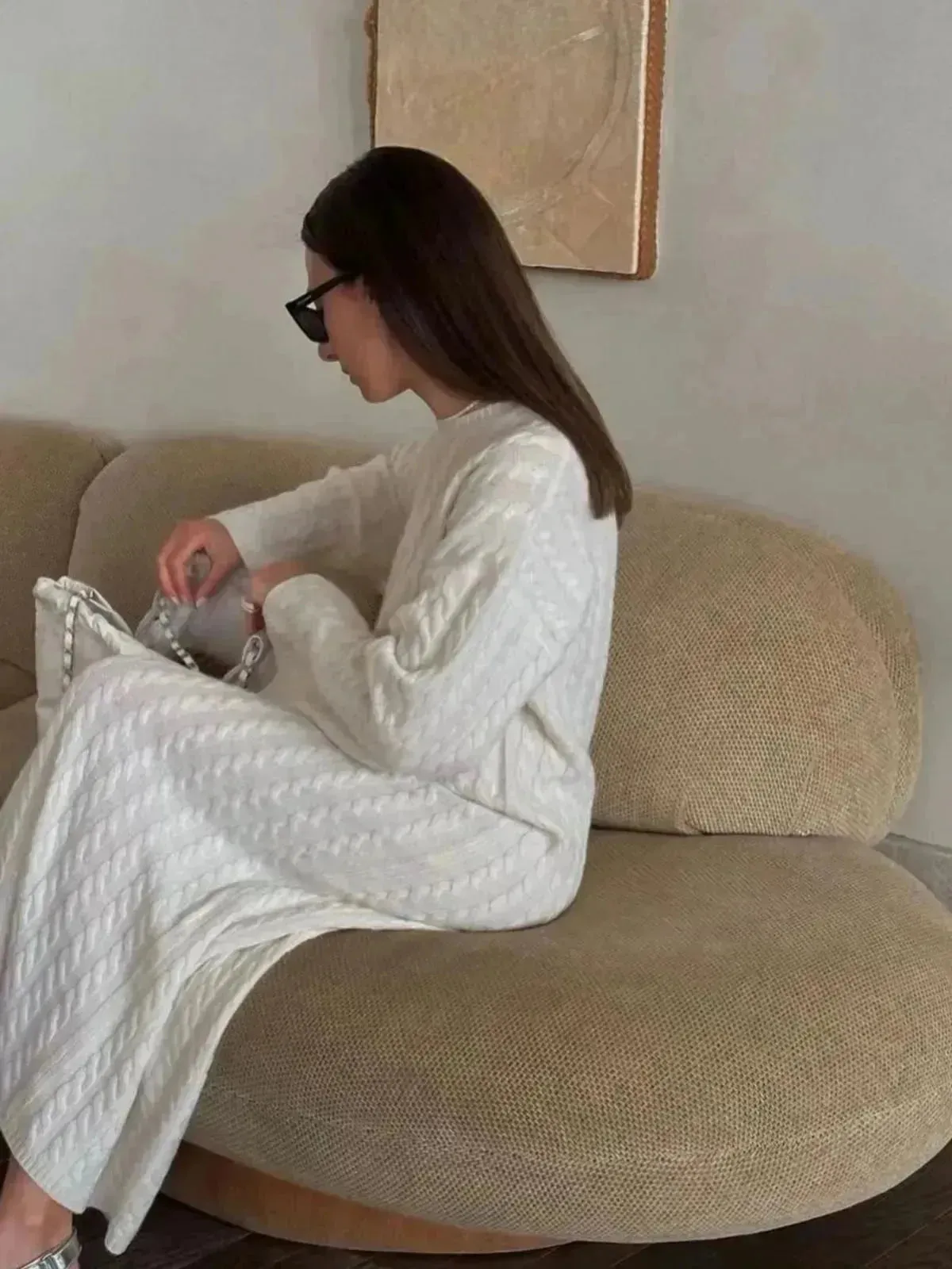 Loose Woolen Midi Twisted Knitted Thick Winter sweater Dress