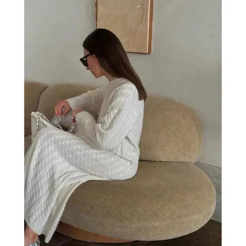 Loose Woolen Midi Twisted Knitted Thick Winter sweater Dress