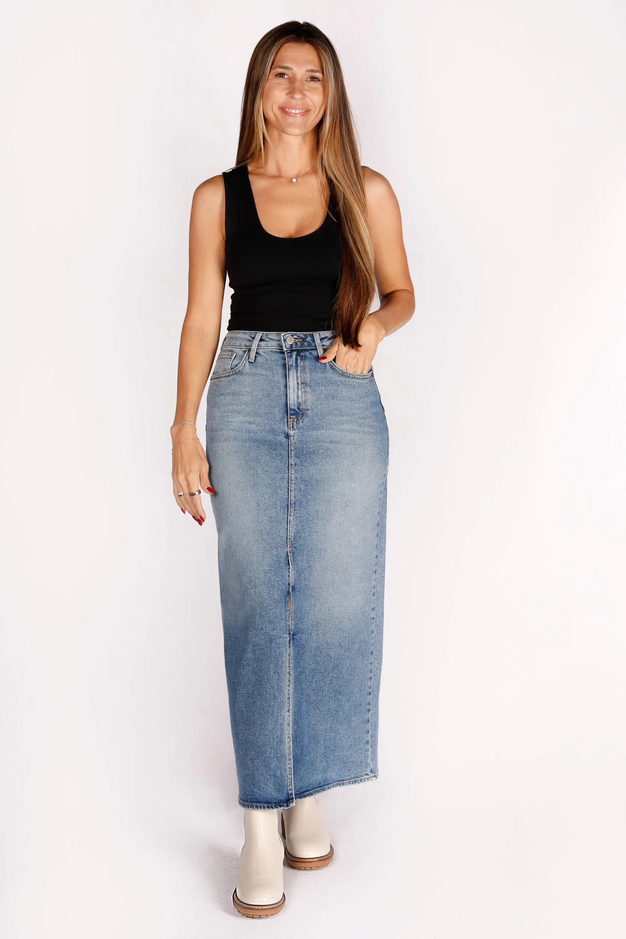 Madi Medium Wash Maxi Skirt