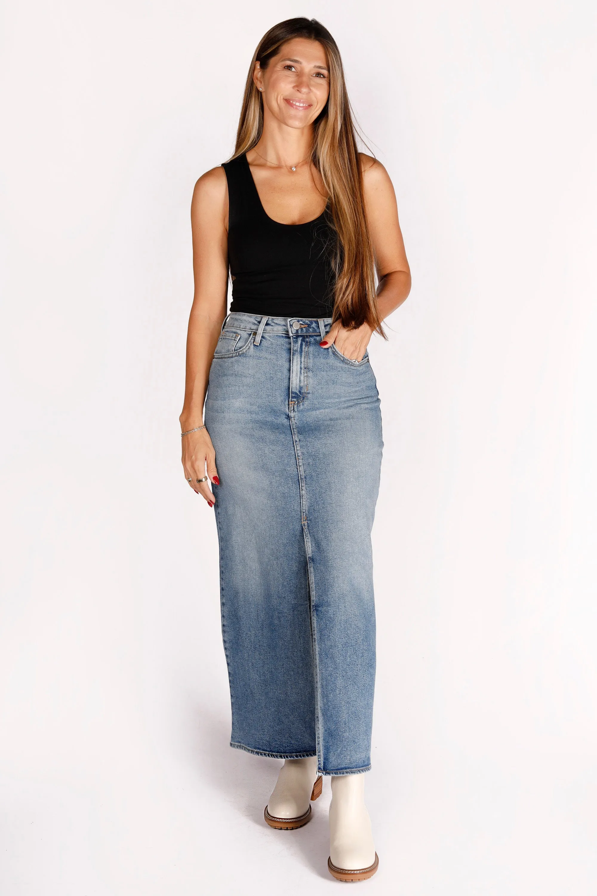 Madi Medium Wash Maxi Skirt