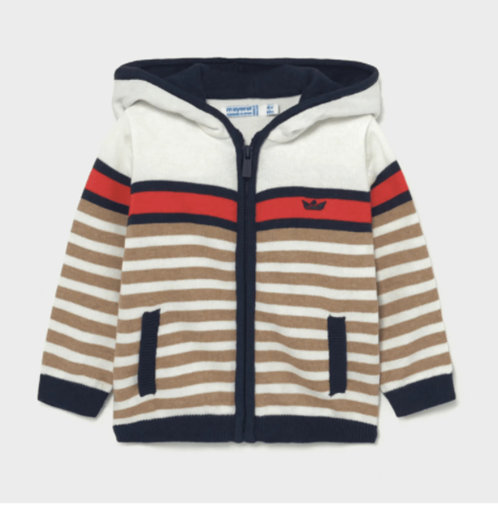 Mayoral Baby and Toddler Boy Woven Knit Striped Zip Up Sweater