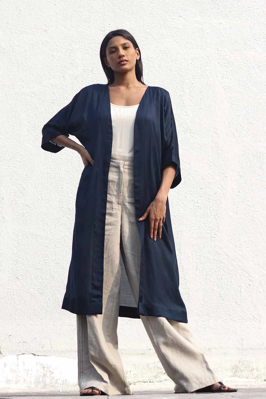 Navy Blue Flowy Kimono Jacket