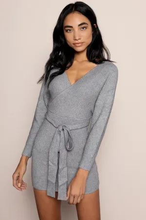 Off Shoulder Sweater Dress in Gray