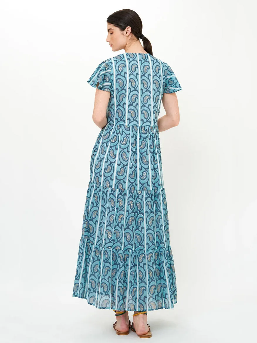 Oliphant V-Neck Maxi Dress in Goa Blue
