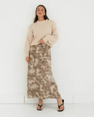 Paper Heart-Walnut Patterned Maxi Skirt