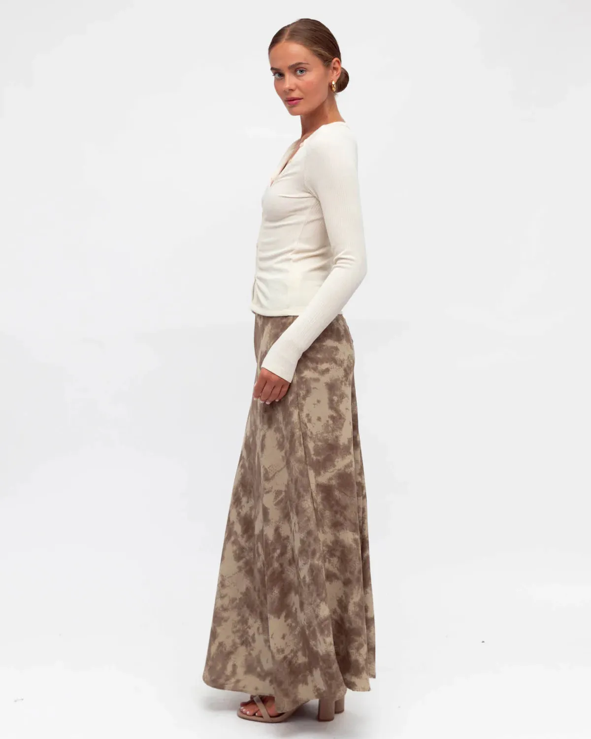 Paper Heart-Walnut Patterned Maxi Skirt