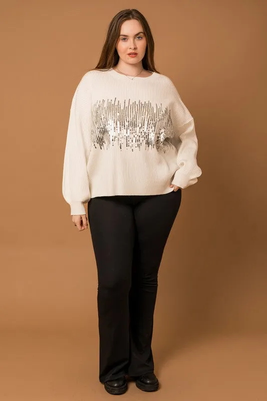 Plus Size Mock Neck Sequin Pullover Sweater